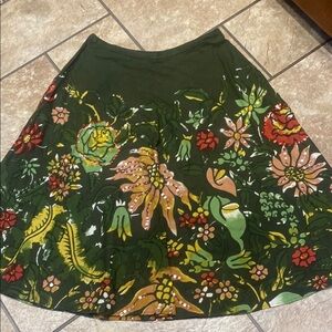 Embellished Green Boho A-Line Size 2 Midi Skirt for Casual Wear